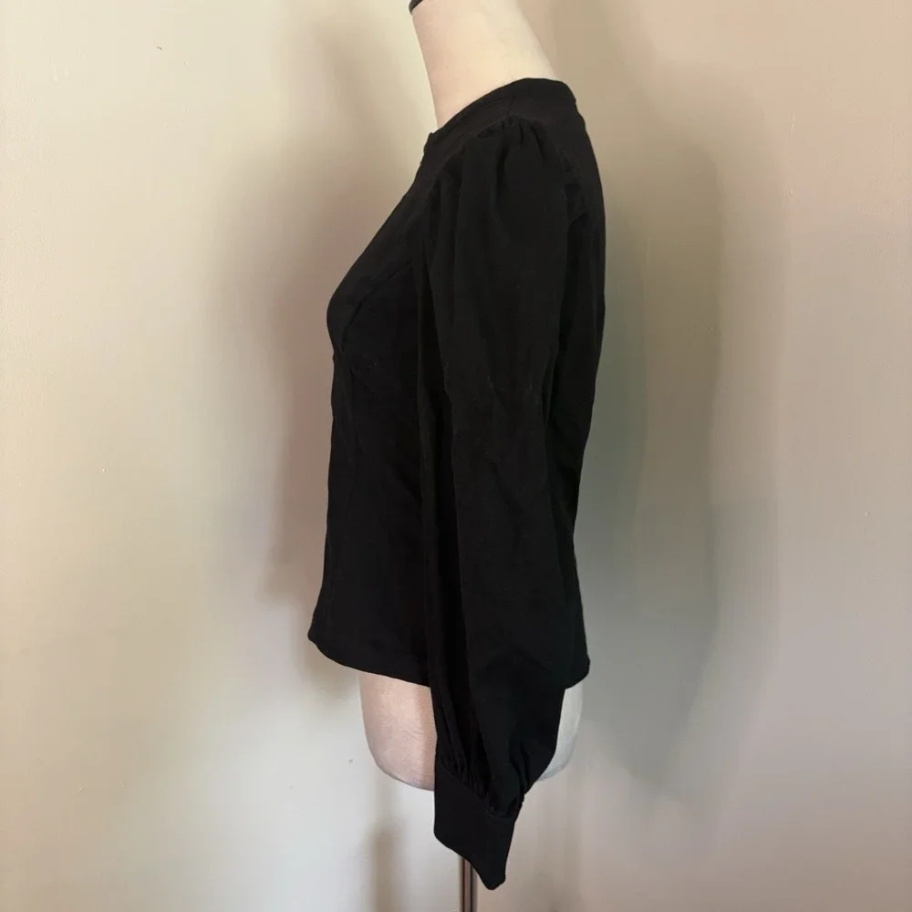Tuckernuck Hyacinth House Black Denim Zip Anderson Blouse Puff Sleeve Sz Small S